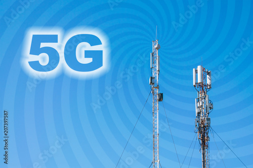 5g Network Connection Concept Micro Cell 3g 4g 5g Mobile Phone Base Station Against A Blue
