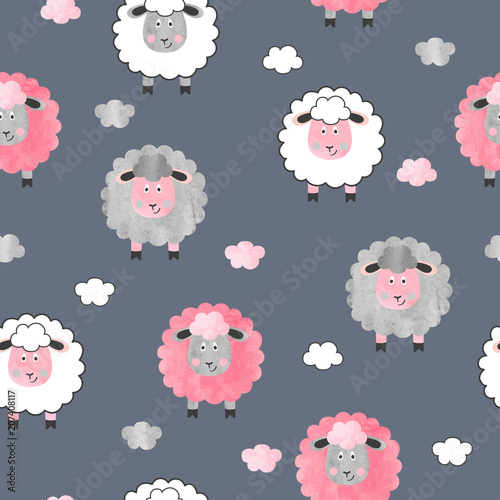 Seamless watercolor cute sh...