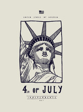 Liberty Statue Face American Independence Day July Forth Vintage Print