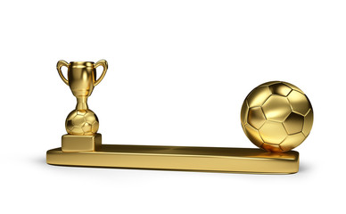 Wall Mural - golden soccer ball and golden soccer trophy 3d rendering isolated