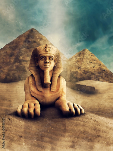  Fototapeta Egipt   egipski-sfinks-na-tle-piramid-na-pustyni