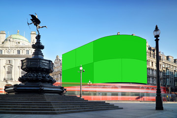 London, Piccadilly Circus with green screen displays.