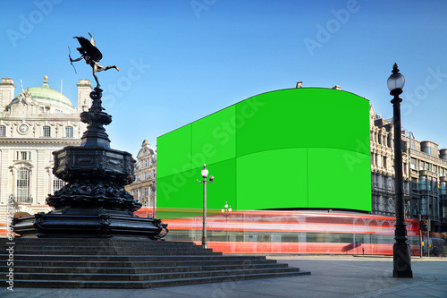 London, Piccadilly Circus with green screen displays.