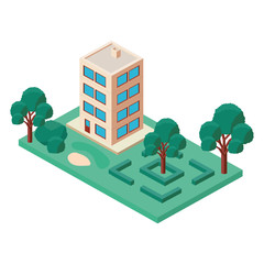 Canvas Print - building with landscape isometric icon vector illustration design