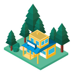 Wall Mural - store building exterior with landscape isometric vector illustration design