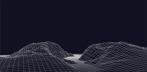 Poster - Abstract vector wireframe landscape. Abstract mesh landscapes. Polygonal mountains. Vector illustration.