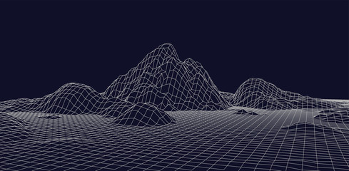 Poster - Abstract vector wireframe landscape. Abstract mesh landscapes. Polygonal mountains. Vector illustration.
