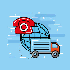 Canvas Print - truck world telephone logistics and delivery  vector illustration  