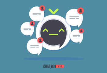 Poster - cute robot icon with speech bubble support service chat bot vector modern flat cartoon character sma