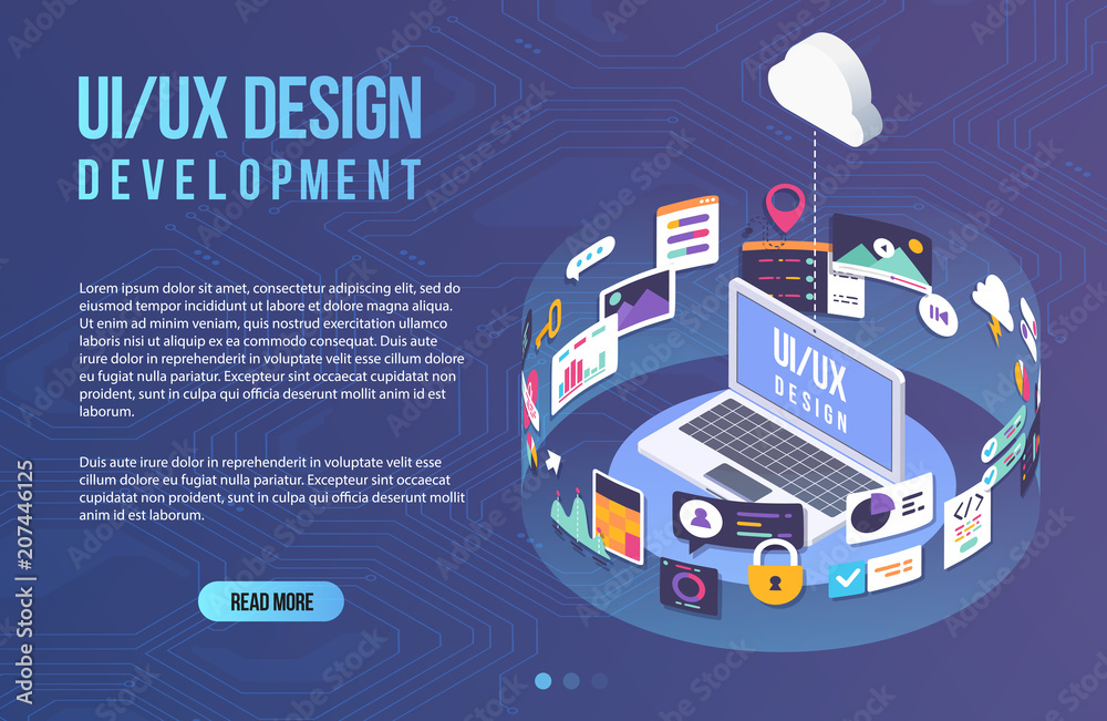 Software Development Ui Draft Sample The process of developing interface for laptop. Flat design template ...