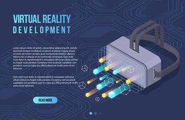 Poster - augmented reality concept isometric banner. flat design template for mobile app and website. virtual