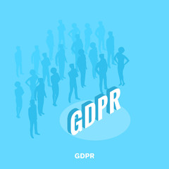 Wall Mural - silhouettes of people and inscription GDPR, isometric image