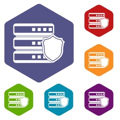 Poster - Database with gray shield icons set rhombus in different colors isolated on white background