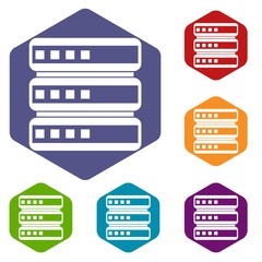 Poster - Database icons set rhombus in different colors isolated on white background