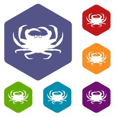 Wall Mural - Crab icons set rhombus in different colors isolated on white background