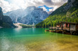 Braies Lake in Dolomites mountains Seekofel, Italy