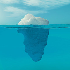 Wall Mural - Underwater view of iceberg with beautiful transparent sea on background.