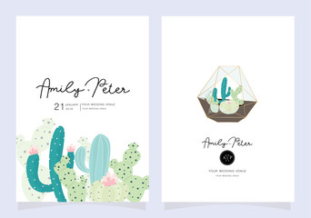 wedding card invitation template with sample text in cactus green and pink mode