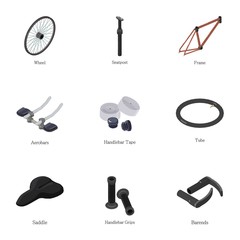 Poster - Bicycle tool icons set. Cartoon set of 9 bicycle tool vector icons for web isolated on white background