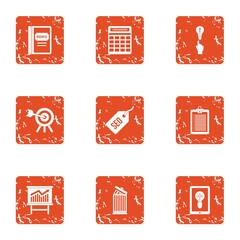 Poster - Profit growth icons set. Grunge set of 9 profit growth vector icons for web isolated on white background
