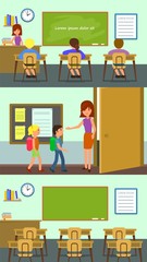 Poster - Classroom school study banner horizontal concept set. Flat illustration of 3 classroom school study vector banner horizontal concepts for web