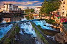 L'Isle-sur-la-Sorgue, Vaucluse,.France: Landscape At Dawn Of The Town Surrounded Of The Water Canals