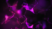 Abstract Purple Background With Connecting Dots And Lines. Structure And Communication. Plexus Effect. Abstract Science Geometrical Network Background.