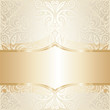 Floral wedding invitation wallpaper  wedding design in ecru & gold, with blank space mandala