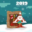 New Year picture. Santa by the fireplace. Gifts. New Year. vector illustration