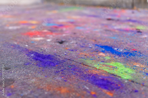 Macro Closeup Of Colorful Chalk Art On Ground With Purple