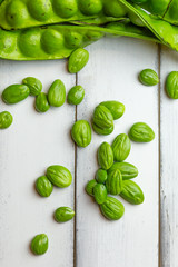 Wall Mural - Petai, Bitter Beans on wood table, Thai vegetable food, Parkia speciosa seeds