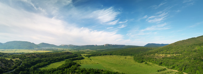 Wall Mural - Aerial fields and meadow panorama