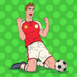 Pop Art Soccer Player Celebrating Goal. Happy Footballer, Sport Concept. Vector illustration