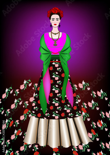 Fotomural Portrait of the young beautiful mexican woman with a traditional hairstyle