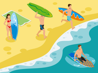 Sticker - Surf Beach Isometric Composition