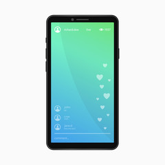 Poster - Live video streaming page. Template of smartphone with live video chat app on screen. Vector illustration.