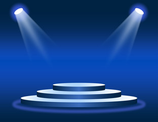 Leinwandbilder - Scene or stage. Round podium with lighting - spotlight. Vector illustration.