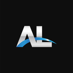 Wall Mural - Initial letter AL, overlapping movement swoosh logo, metal silver blue color on black background