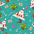 Seamless New Year pattern on green background. Candys, christmas tree and snowflake. vector illustration