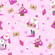 Seamless New Year pattern on pink background. Candys, christmas tree and snowflake. vector illustration