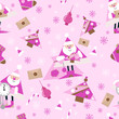 Seamless New Year pattern on pink background.Santa. Candys, christmas tree and snowflake. vector illustration