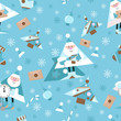 Seamless New Year pattern on blue background. Candys, christmas tree and snowflake. vector illustration