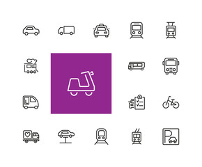 Sticker - Urban transport icons. Set of  line icons. Tram, bicycle, parking. Vehicle concept. Vector illustration can be used for topics like transportation, travel, trip