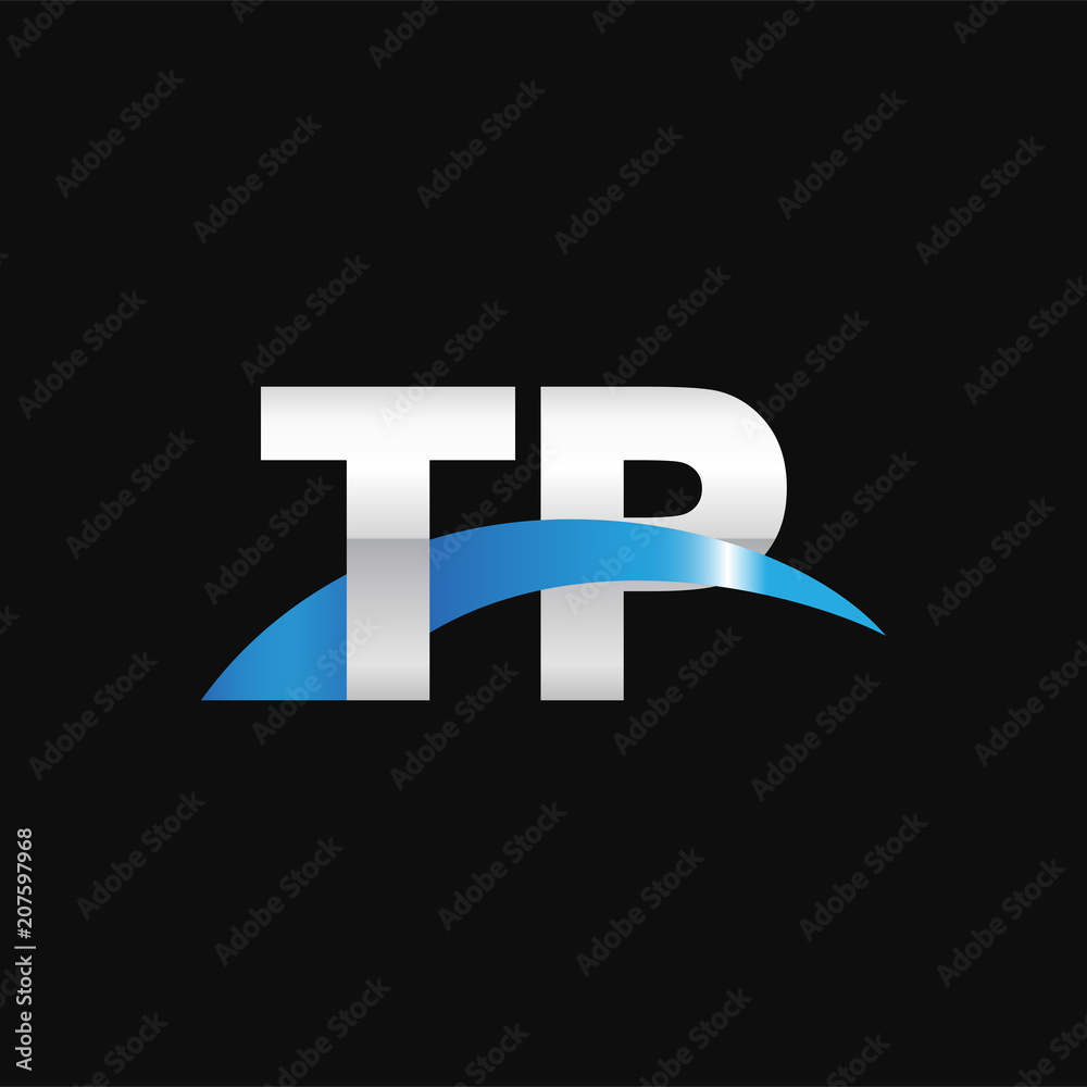 Tp Flow Logo Initial letter TP, overlapping movement swoosh logo, metal silver blue ...