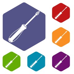 Poster - Screwdriver icons set rhombus in different colors isolated on white background