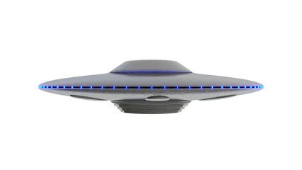 Wall Mural - ufo - flying saucer with blue lights rotating infinite repeat loop - isolated on white background