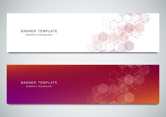 Wall Mural - science, medical and digital technology banners. geometric abstract background with hexagons.