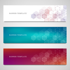 Wall Mural - science, medical and digital technology banners. geometric abstract background with hexagons.