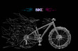 Abstract mash line and point bicycle origami on white background with an inscription. Vector image of bike with distruction effect. Bicycle Low poly wire frame illustration. Glitch title.