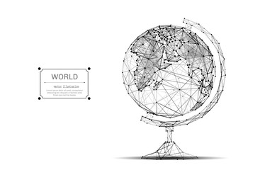 Fototapete - Abstract mash line and point of Globe origami on white background with an inscription. Polygonal image of Planet Earth. Vector world illustration.